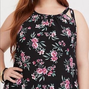 Black Floral knit to woven top